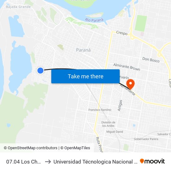 07.04 Los Chanas Y Calle 618 to Universidad Técnologica Nacional Facultad Regional Paraná (Utn Frp) map