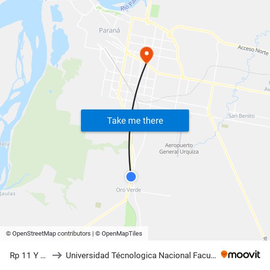 Rp 11 Y Los Talas to Universidad Técnologica Nacional Facultad Regional Paraná (Utn Frp) map