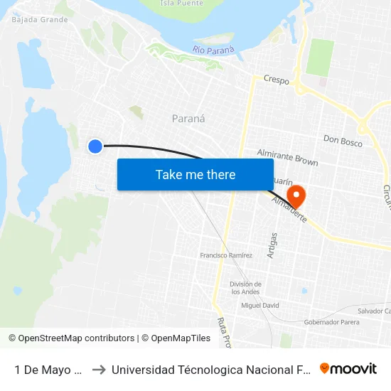 1 De Mayo Y Los Chanas to Universidad Técnologica Nacional Facultad Regional Paraná (Utn Frp) map
