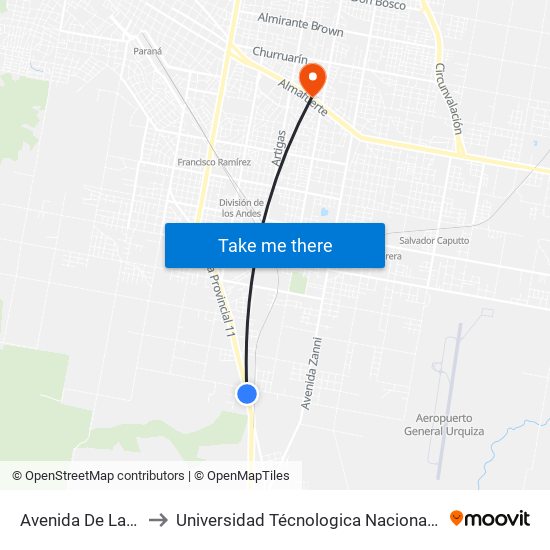 Avenida De Las Américas, 5444 to Universidad Técnologica Nacional Facultad Regional Paraná (Utn Frp) map