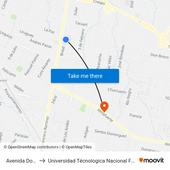 Avenida Don Bosco, 100 to Universidad Técnologica Nacional Facultad Regional Paraná (Utn Frp) map