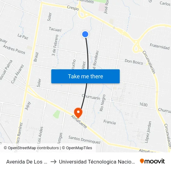 Avenida De Los Constituyentes, 2099 to Universidad Técnologica Nacional Facultad Regional Paraná (Utn Frp) map