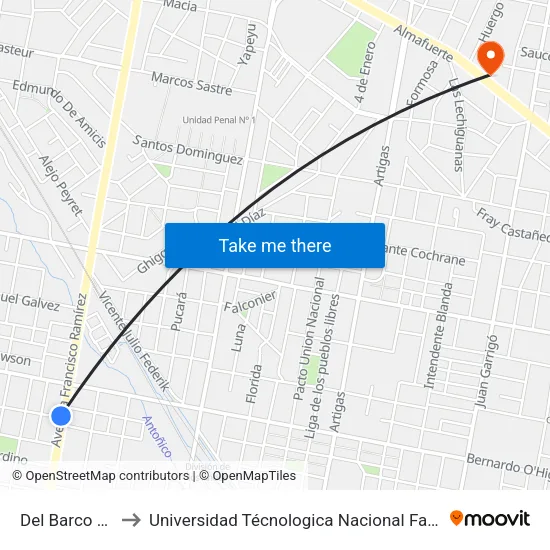 Del Barco Centenera 1 to Universidad Técnologica Nacional Facultad Regional Paraná (Utn Frp) map