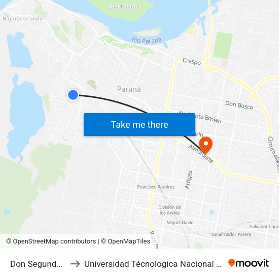 Don Segundo Sombra, 2300 to Universidad Técnologica Nacional Facultad Regional Paraná (Utn Frp) map