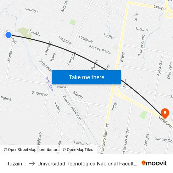 Ituzaingo S/N to Universidad Técnologica Nacional Facultad Regional Paraná (Utn Frp) map