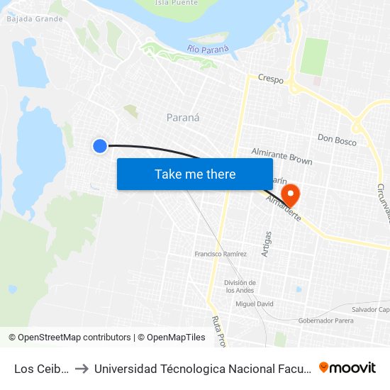 Los Ceibos, 1099 to Universidad Técnologica Nacional Facultad Regional Paraná (Utn Frp) map