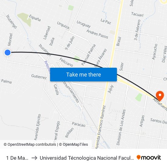 1 De Mayo, 2003 to Universidad Técnologica Nacional Facultad Regional Paraná (Utn Frp) map