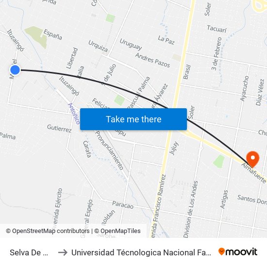 Selva De Montiel, 848 to Universidad Técnologica Nacional Facultad Regional Paraná (Utn Frp) map