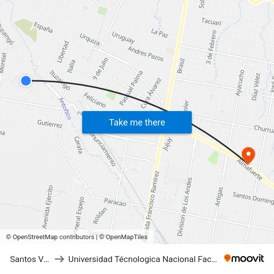 Santos Vega, 1499 to Universidad Técnologica Nacional Facultad Regional Paraná (Utn Frp) map