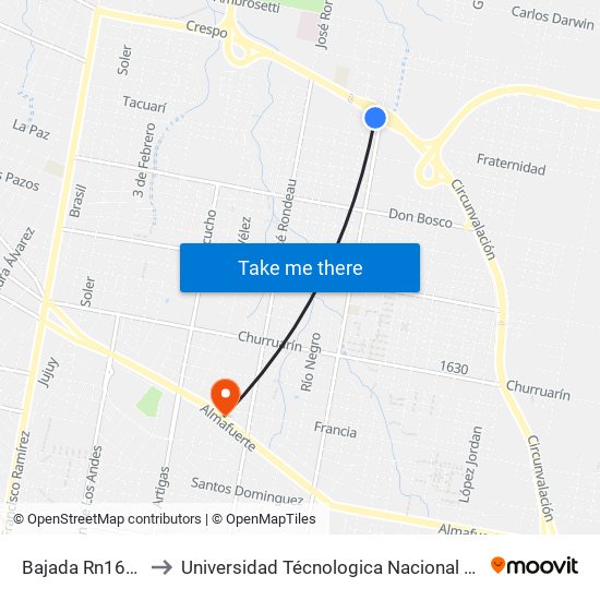 Bajada Rn168 Y Blas Parera to Universidad Técnologica Nacional Facultad Regional Paraná (Utn Frp) map