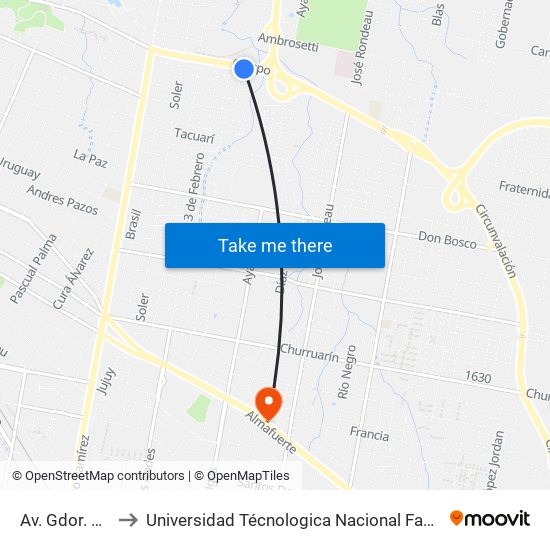 Av. Gdor. Raúl Uranga to Universidad Técnologica Nacional Facultad Regional Paraná (Utn Frp) map