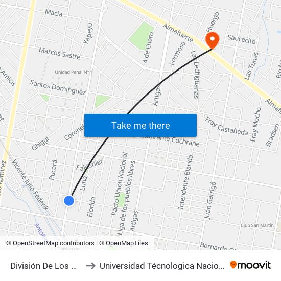 División De Los Andes Y Banda Oriental to Universidad Técnologica Nacional Facultad Regional Paraná (Utn Frp) map