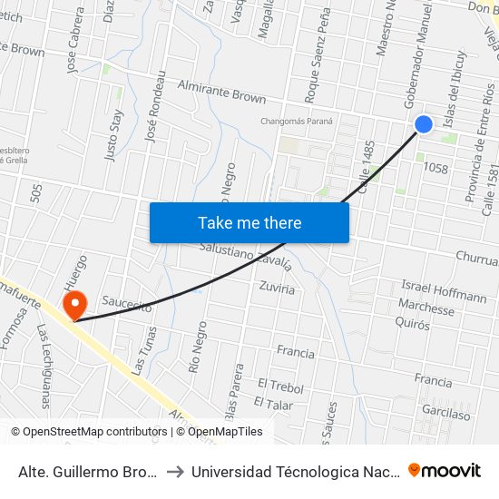 Alte. Guillermo Brown Y Departamento Federal to Universidad Técnologica Nacional Facultad Regional Paraná (Utn Frp) map