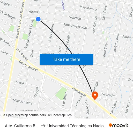 Alte. Guillermo Brown Y Francisco Soler to Universidad Técnologica Nacional Facultad Regional Paraná (Utn Frp) map