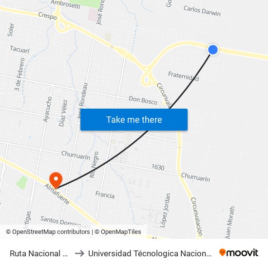 Ruta Nacional 168 Y Mongroviejo to Universidad Técnologica Nacional Facultad Regional Paraná (Utn Frp) map