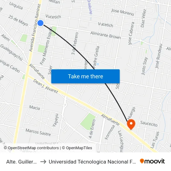 Alte. Guillermo Brown 50 to Universidad Técnologica Nacional Facultad Regional Paraná (Utn Frp) map