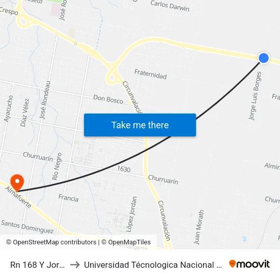 Rn 168 Y Jorge Luis Borges to Universidad Técnologica Nacional Facultad Regional Paraná (Utn Frp) map