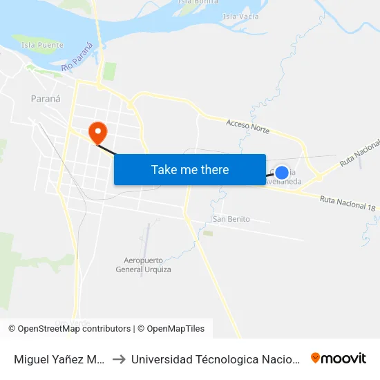 Miguel Yañez Martín Y René Favaloro to Universidad Técnologica Nacional Facultad Regional Paraná (Utn Frp) map