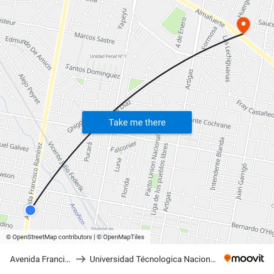 Avenida Francisco Ramírez, 4518 to Universidad Técnologica Nacional Facultad Regional Paraná (Utn Frp) map