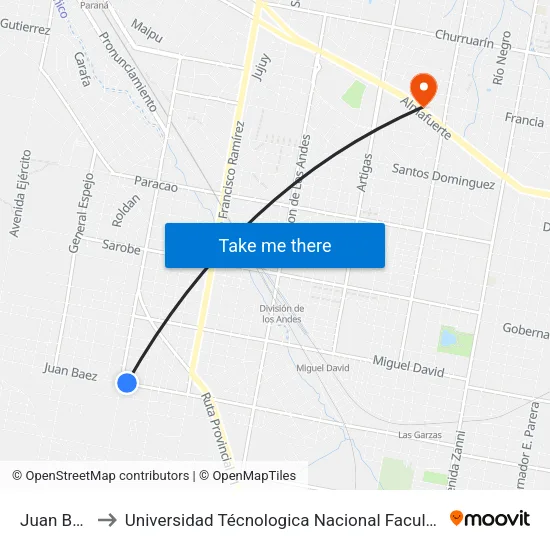 Juan Báez, 401 to Universidad Técnologica Nacional Facultad Regional Paraná (Utn Frp) map