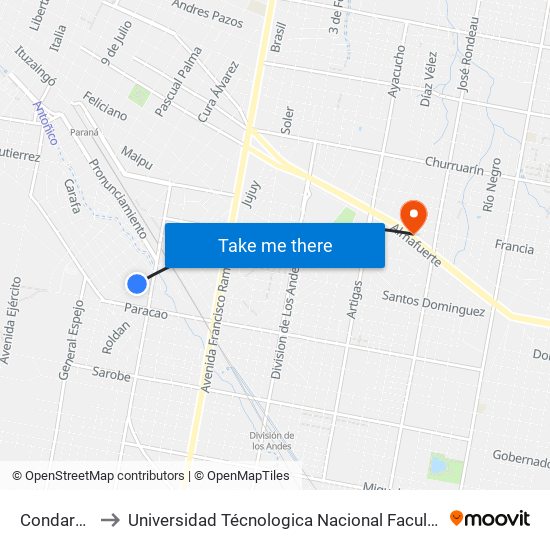 Condarco, 1800 to Universidad Técnologica Nacional Facultad Regional Paraná (Utn Frp) map