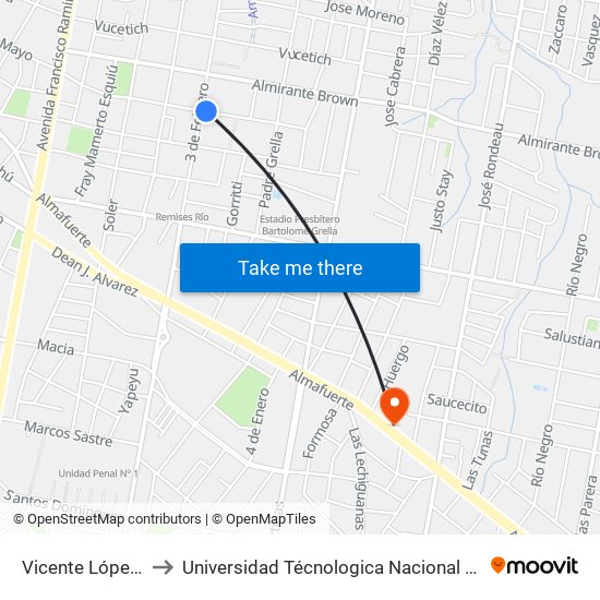 Vicente López Y Planes, 411 to Universidad Técnologica Nacional Facultad Regional Paraná (Utn Frp) map