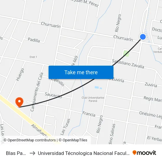 Blas Parera, 857 to Universidad Técnologica Nacional Facultad Regional Paraná (Utn Frp) map