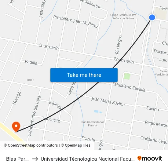 Blas Parera, 1055 to Universidad Técnologica Nacional Facultad Regional Paraná (Utn Frp) map