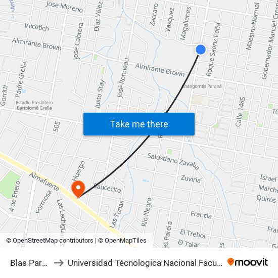 Blas Parera, 1389 to Universidad Técnologica Nacional Facultad Regional Paraná (Utn Frp) map