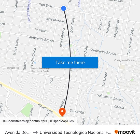 Avenida Don Bosco, 800 to Universidad Técnologica Nacional Facultad Regional Paraná (Utn Frp) map