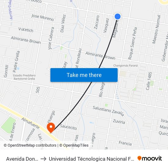 Avenida Don Bosco, 1419 to Universidad Técnologica Nacional Facultad Regional Paraná (Utn Frp) map