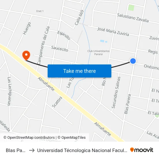 Blas Parera, 463 to Universidad Técnologica Nacional Facultad Regional Paraná (Utn Frp) map