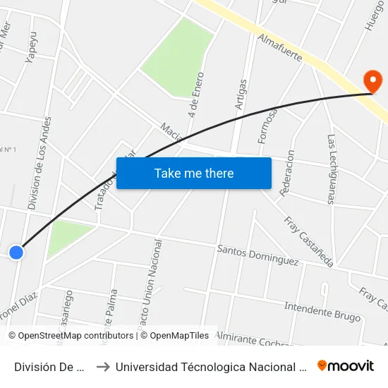 División De Los Andes, 890 to Universidad Técnologica Nacional Facultad Regional Paraná (Utn Frp) map