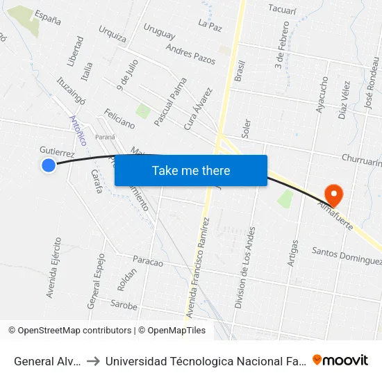 General Alvarado, 1413 to Universidad Técnologica Nacional Facultad Regional Paraná (Utn Frp) map
