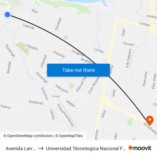 Avenida Larramendi, 1363 to Universidad Técnologica Nacional Facultad Regional Paraná (Utn Frp) map