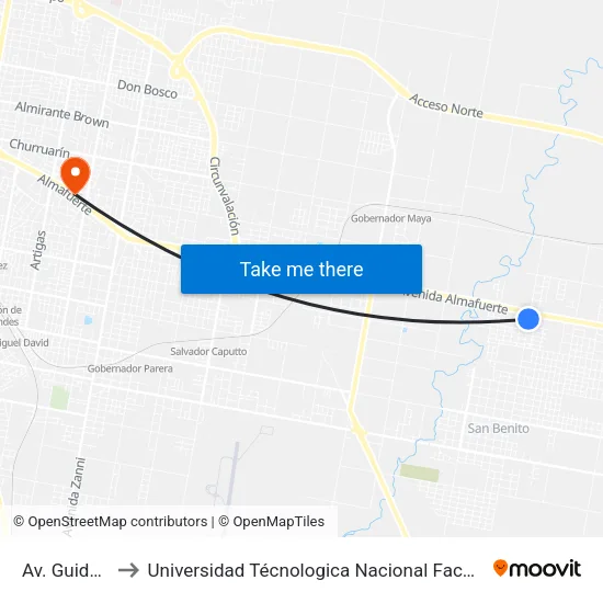 Av. Guido Marizza to Universidad Técnologica Nacional Facultad Regional Paraná (Utn Frp) map