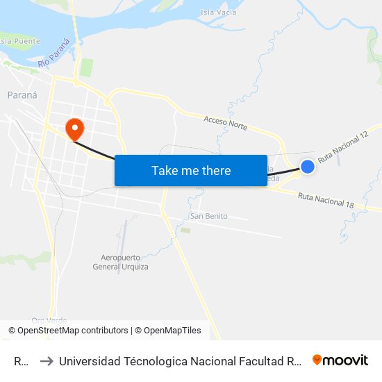 Rn 12 to Universidad Técnologica Nacional Facultad Regional Paraná (Utn Frp) map