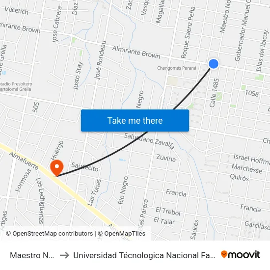 Maestro Normal, 1229 to Universidad Técnologica Nacional Facultad Regional Paraná (Utn Frp) map