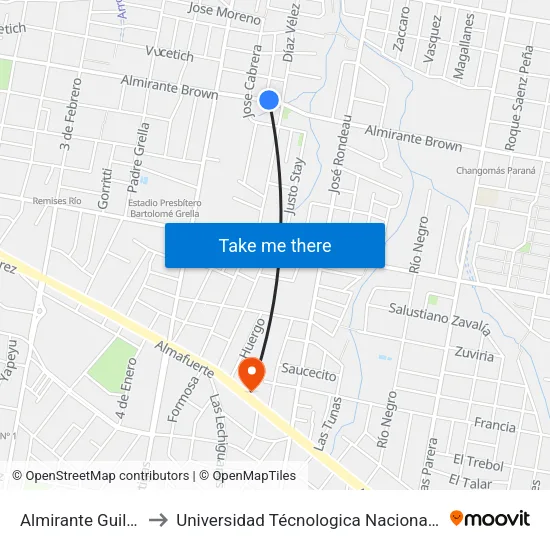 Almirante Guillermo Brown, 950 to Universidad Técnologica Nacional Facultad Regional Paraná (Utn Frp) map