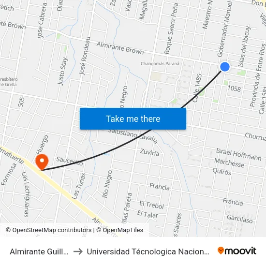 Almirante Guillermo Brown, 2223 to Universidad Técnologica Nacional Facultad Regional Paraná (Utn Frp) map