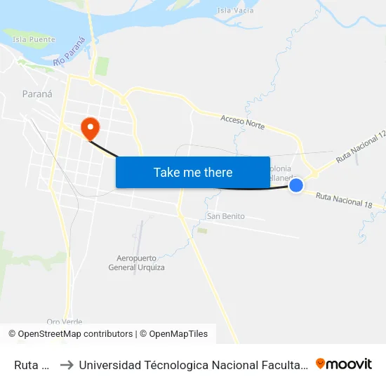 Ruta 12 S/N to Universidad Técnologica Nacional Facultad Regional Paraná (Utn Frp) map