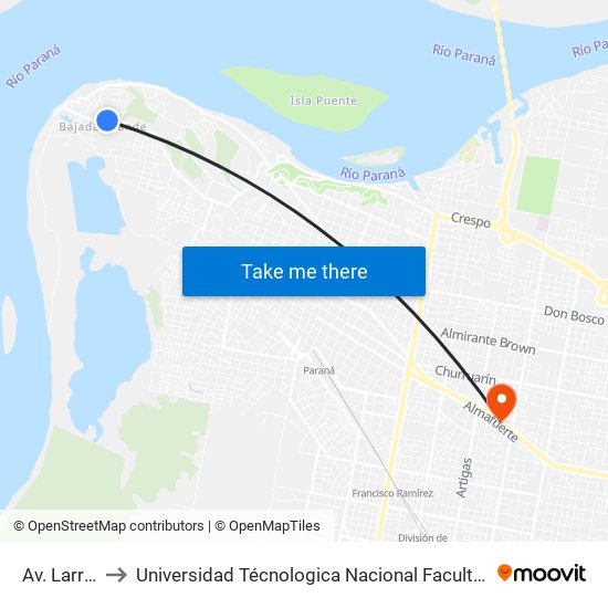 Av. Larramendi to Universidad Técnologica Nacional Facultad Regional Paraná (Utn Frp) map