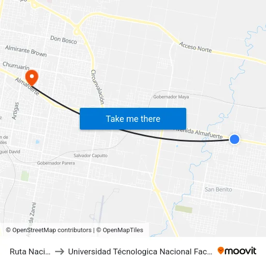 Ruta Nacional Nº12 to Universidad Técnologica Nacional Facultad Regional Paraná (Utn Frp) map
