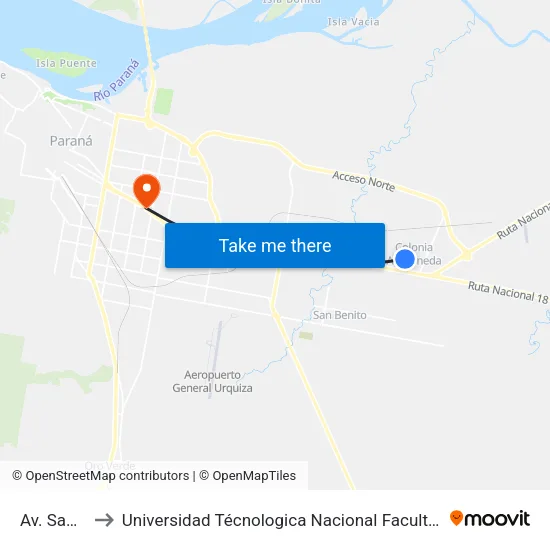 Av. San Martin to Universidad Técnologica Nacional Facultad Regional Paraná (Utn Frp) map