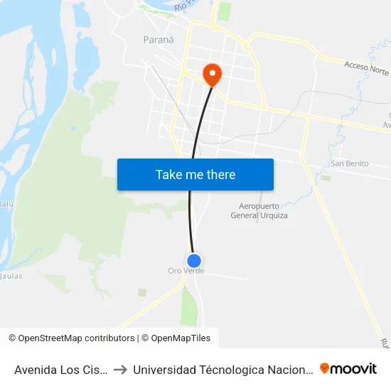 Avenida Los Cisnes, 388 - Oro Verde to Universidad Técnologica Nacional Facultad Regional Paraná (Utn Frp) map