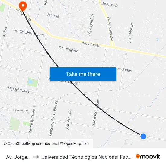 Av. Jorge Newbery to Universidad Técnologica Nacional Facultad Regional Paraná (Utn Frp) map