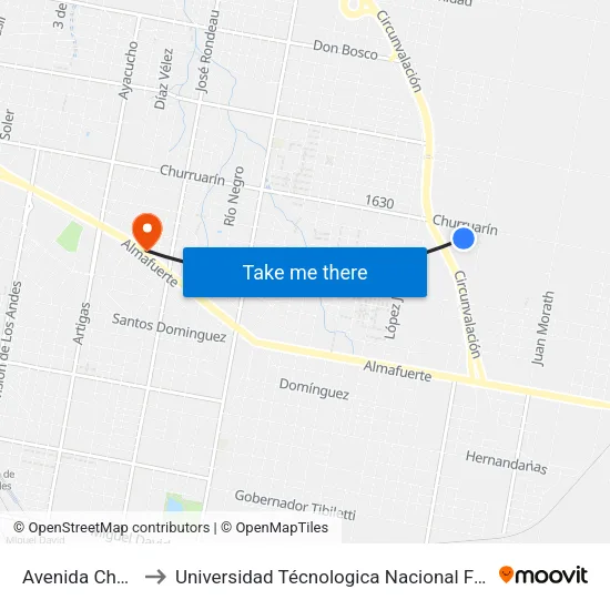 Avenida Churruarín, 2890 to Universidad Técnologica Nacional Facultad Regional Paraná (Utn Frp) map