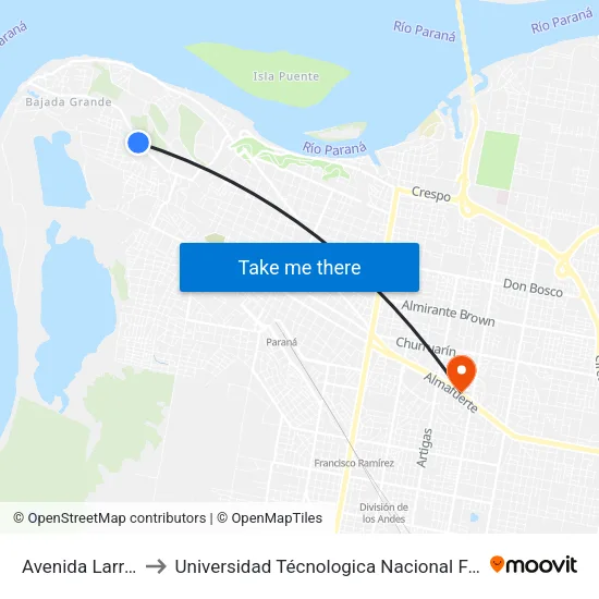 Avenida Larramendi, 2080 to Universidad Técnologica Nacional Facultad Regional Paraná (Utn Frp) map