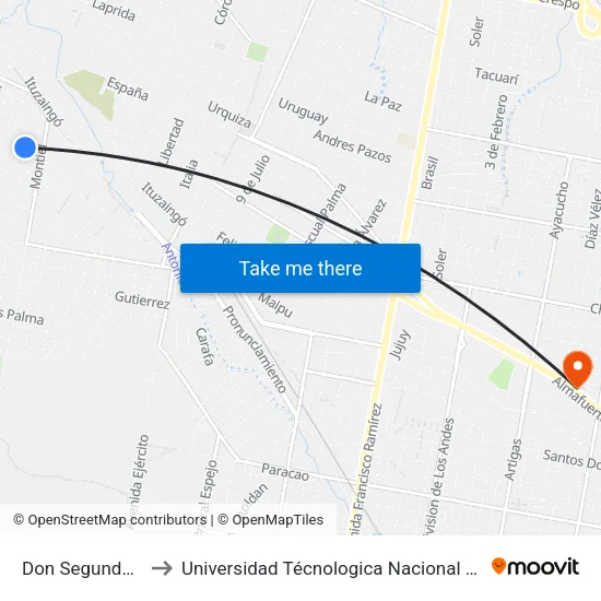 Don Segundo Sombra, 2211 to Universidad Técnologica Nacional Facultad Regional Paraná (Utn Frp) map