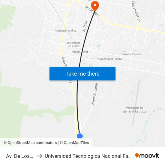 Av. De Los Cisnes S/N to Universidad Técnologica Nacional Facultad Regional Paraná (Utn Frp) map